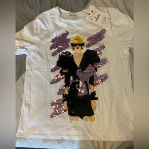 Zara t shit with sequins design Medium